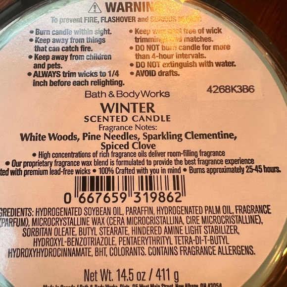Bath and Body Works Winter 3 Wick Candle NWT - Picture 4 of 4